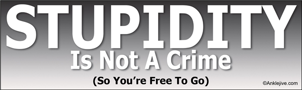 STUPIDITY Is Not A Crime - So You're Free To Go Laptop/Window/Bumper Sticker